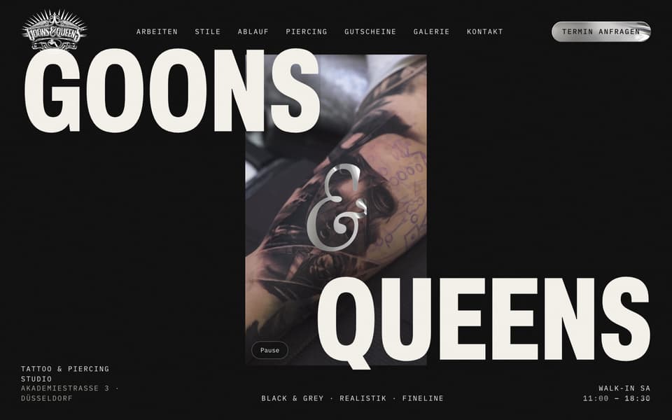 Screenshot der Website Goons & Queens Düsseldorf