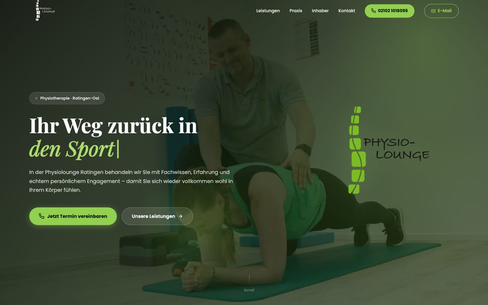 Screenshot der Website PHYSIOlounge Ratingen
